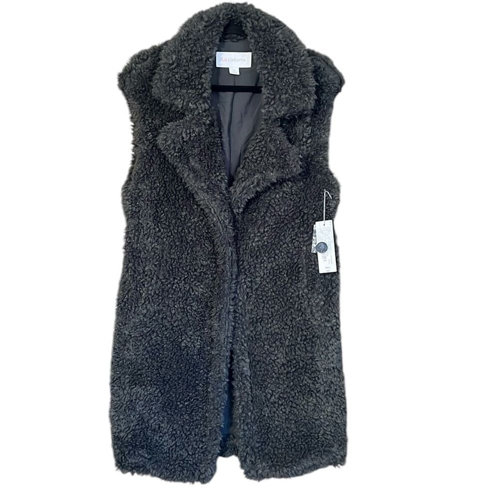 New Liz Claiborne Sleeveless Mid-Length Vest Size Small in Executive Grey